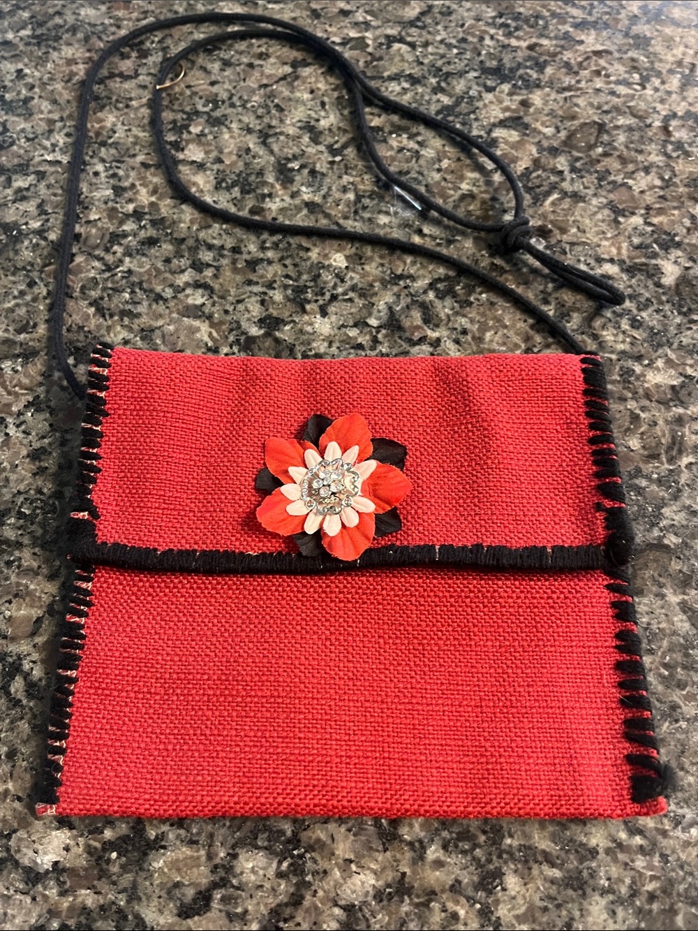 Red Floral Fabric Accent Crossbody Bag NWOT